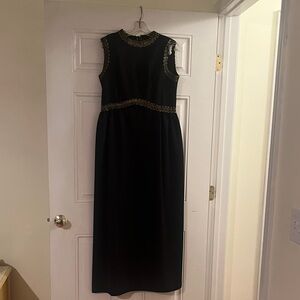 Elegant Black Evening Dress with Gold Trim